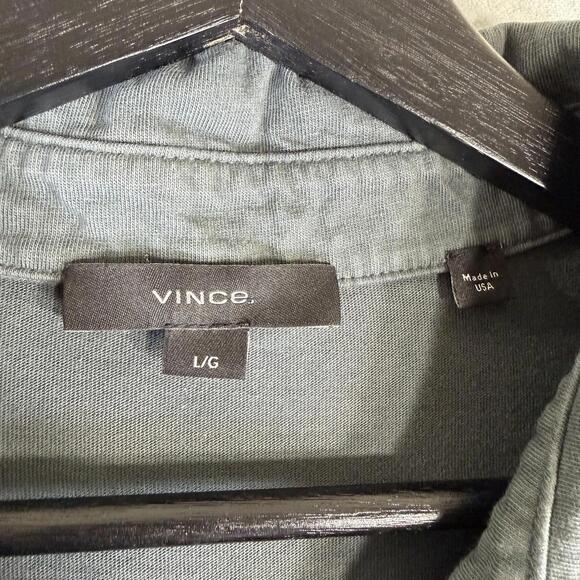 Vince Long Sleeve Polo Shirt Mens Large Gray Cotton Made In The USA - Picture 4 of 7